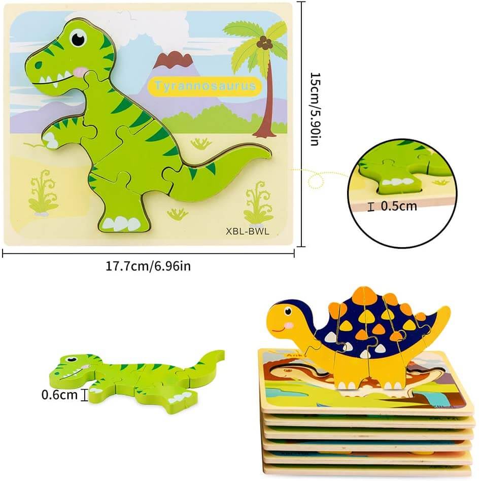 3D Wooden Dinosaur Puzzle Set – Montessori Educational Toy