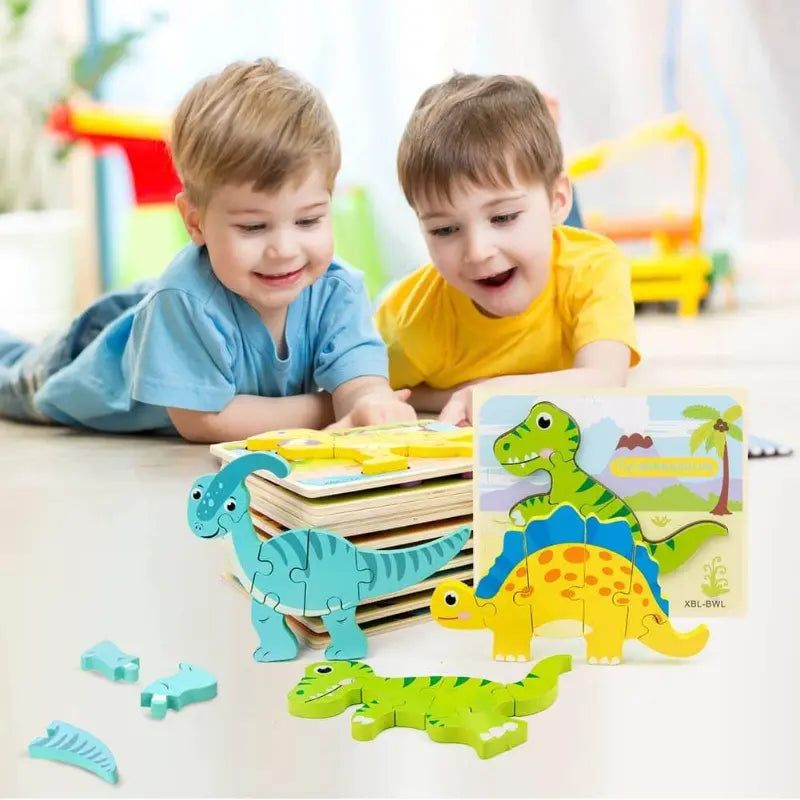 3D Wooden Dinosaur Puzzle Set – Montessori Educational Toy