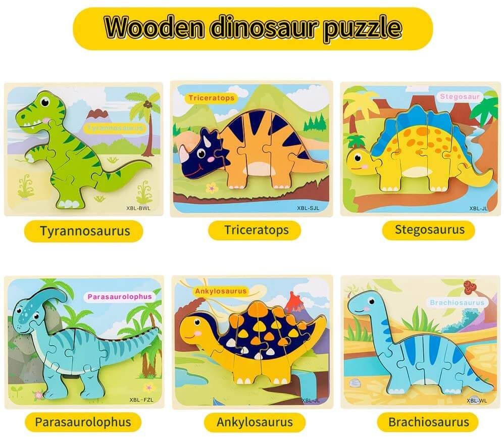 3D Wooden Dinosaur Puzzle Set – Montessori Educational Toy