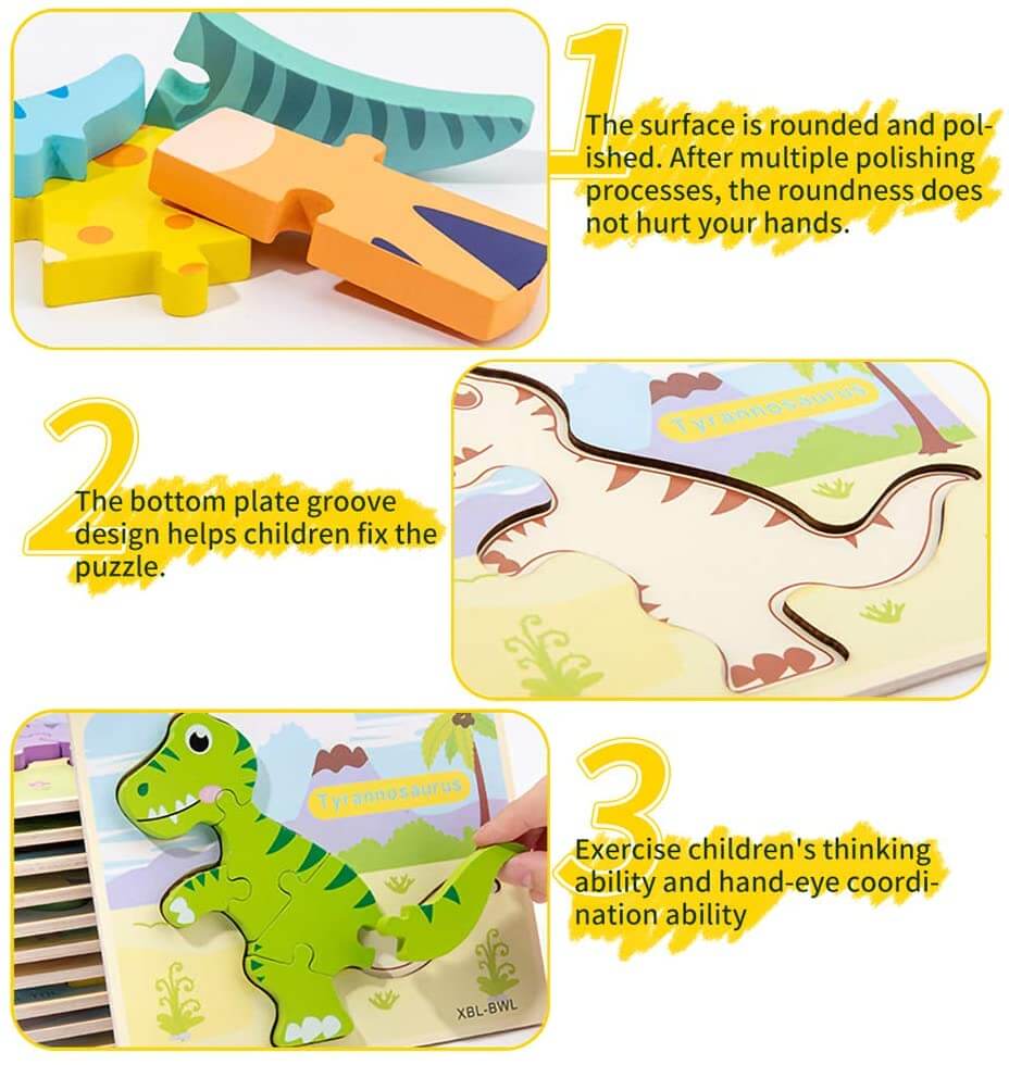 3D Wooden Dinosaur Puzzle Set – Montessori Educational Toy