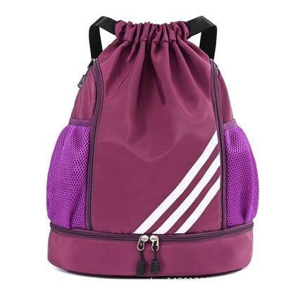 Waterproof Sports Drawstring Backpack Large Capacity Shoe Compartment Black 8512795148590-1