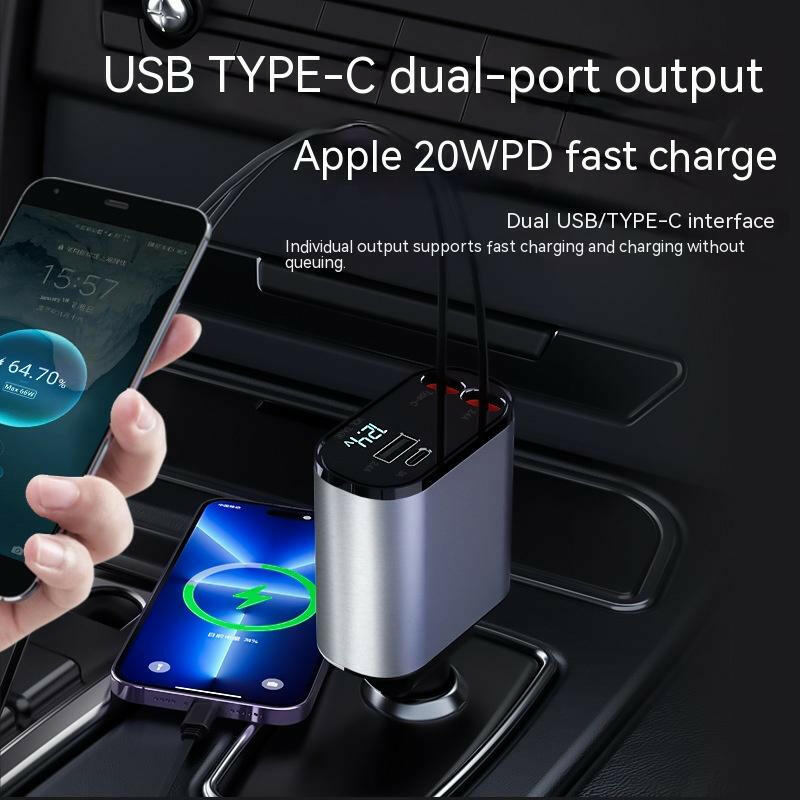 4 In 1 100W Retractable Car Charger