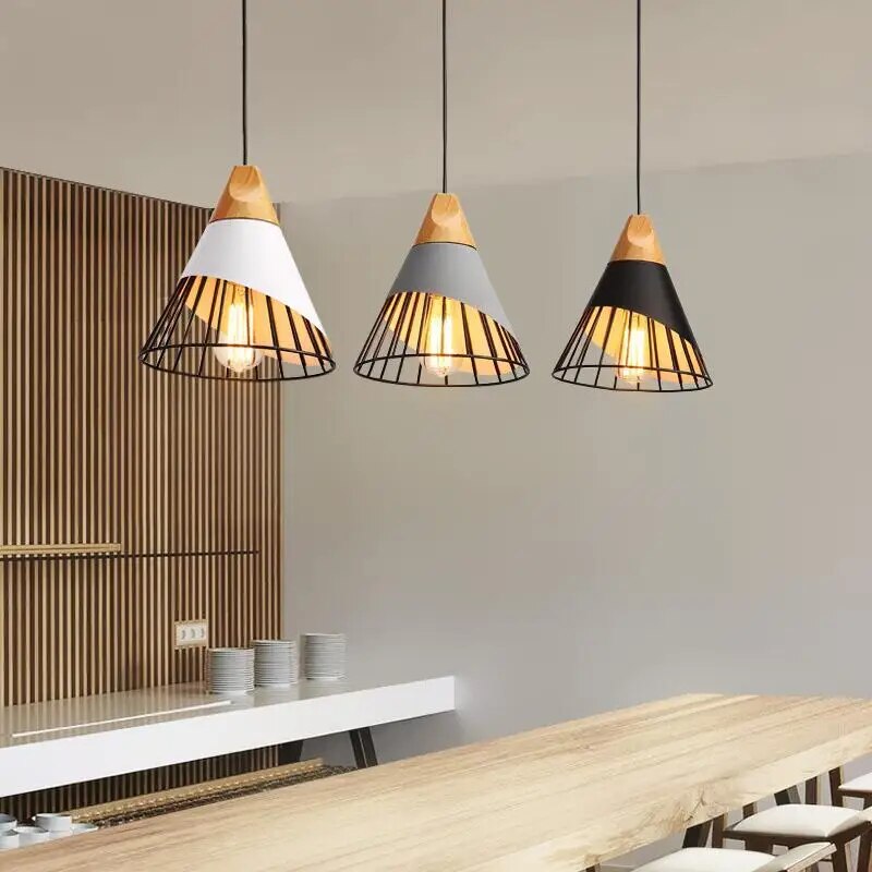 Modern Led Pendant Lamp Iron Wood Lighting Fixture 9957100421466-1