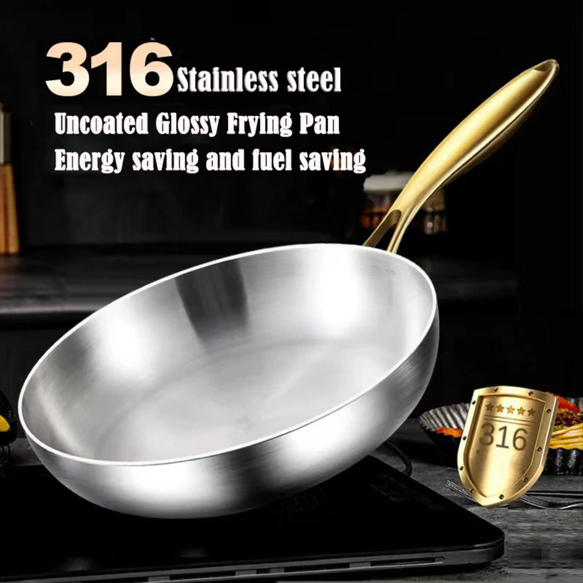 316 Stainless Steel Frying Pan – Heavy Duty, Uncoated & Non-Toxic