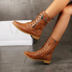 Women'S Round Toe Side Zipper Leather Orthopedic Boots