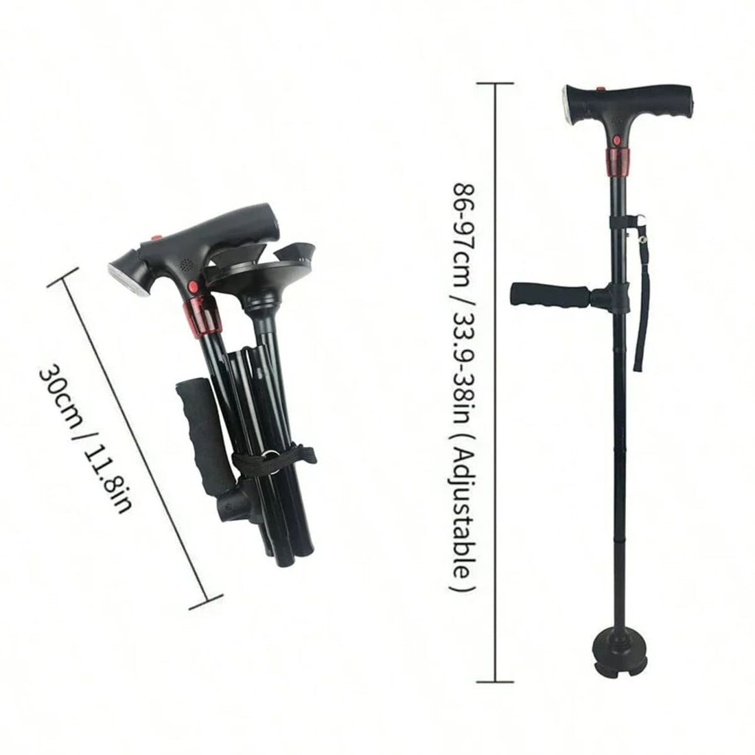 Foldable Walking Stick For Seniors with LED Light and Alarm 1005007010465072-al