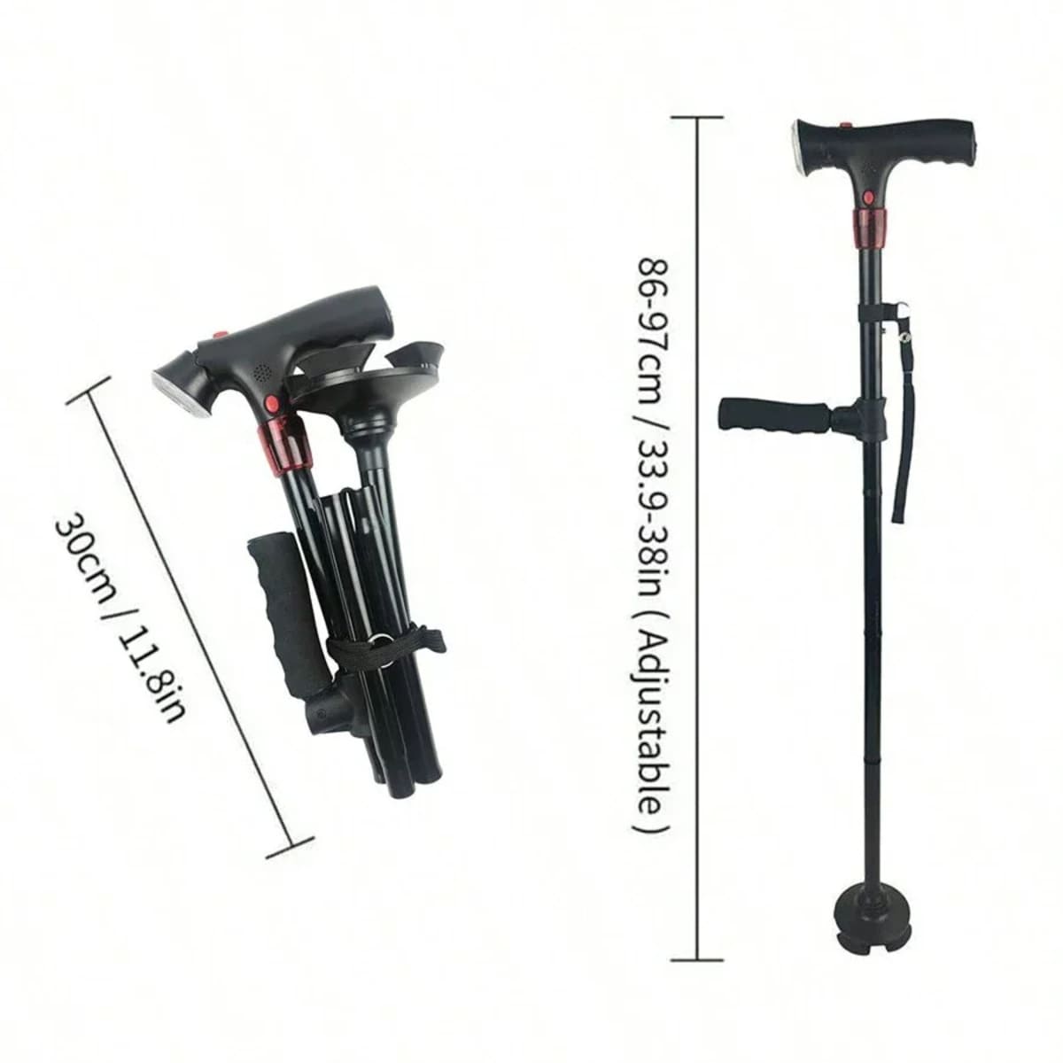 Foldable Walking Stick For Seniors with LED Light and Alarm