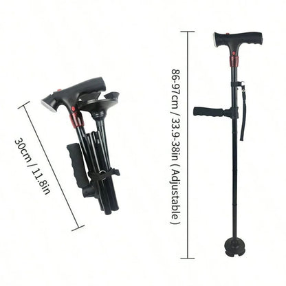 Foldable Walking Stick For Seniors with LED Light and Alarm