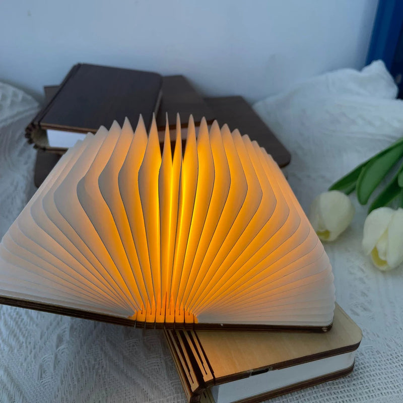 Wooden Folding Book Lamp – USB Rechargeable LED Night Light