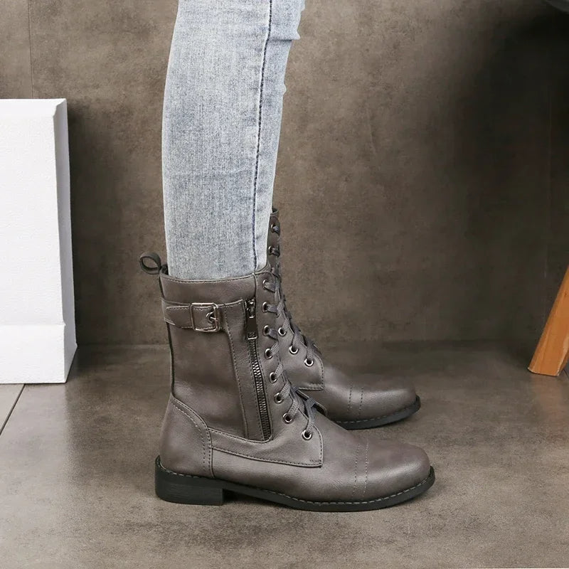 Women's Round Toe Side Zipper Leather Orthopedic Boots 63357882-black-36