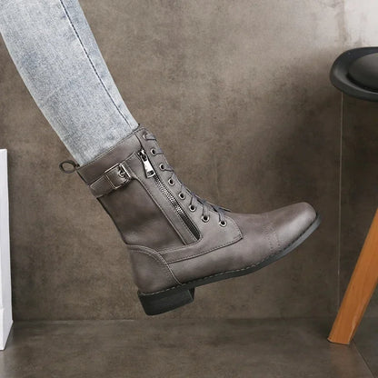 Women'S Round Toe Side Zipper Leather Orthopedic Boots