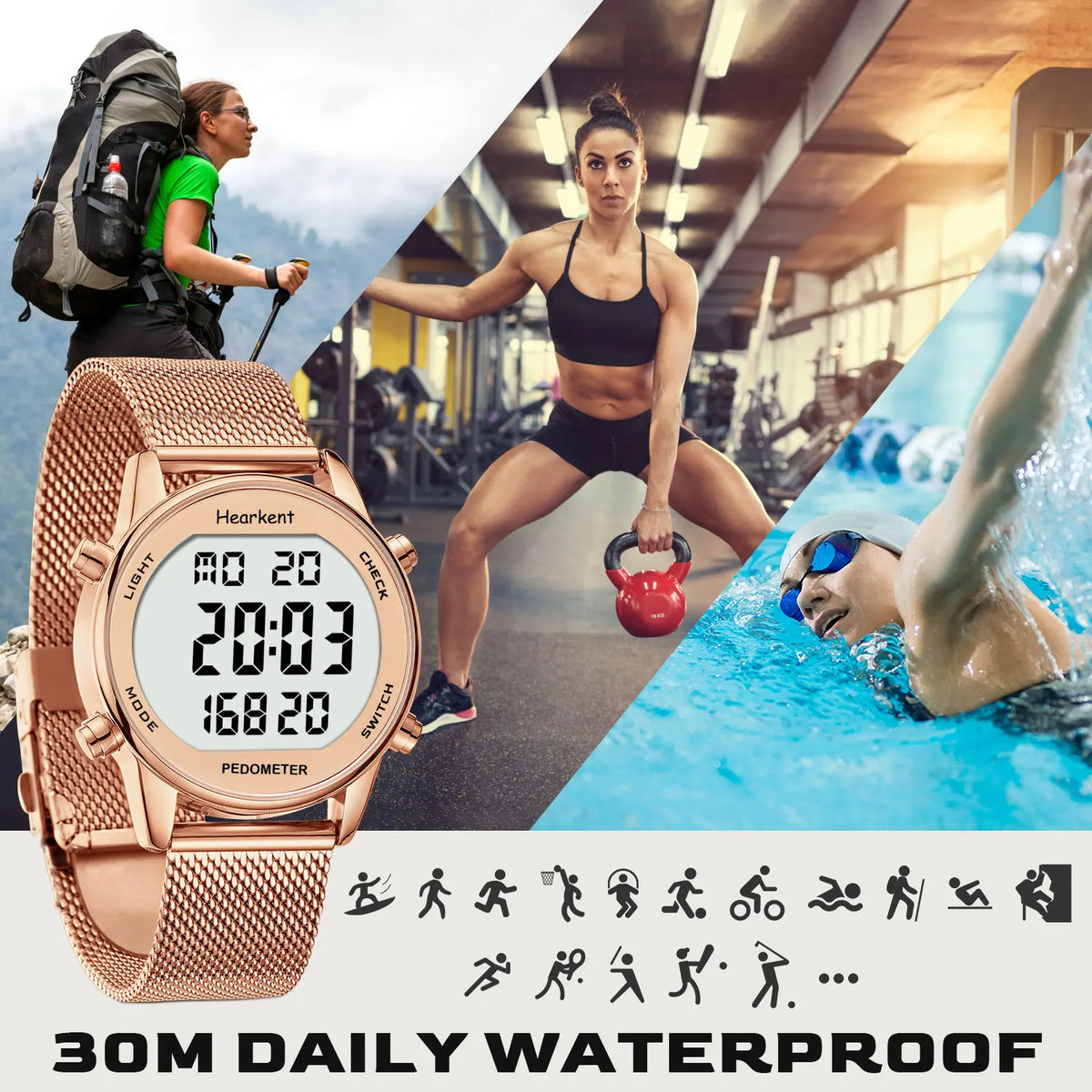Calorie Tracker Women's Digital Watch – Pedometer, Waterproof Design