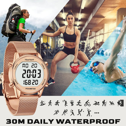 Calorie Tracker Women's Digital Watch – Pedometer, Waterproof Design