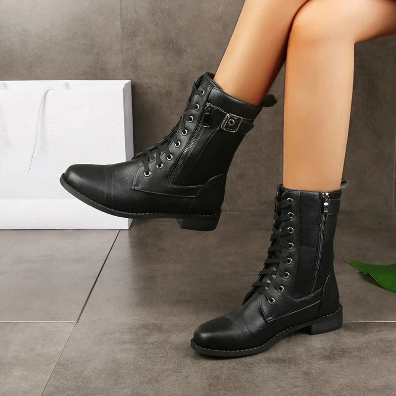 Women's Round Toe Side Zipper Leather Orthopedic Boots 63357882-black-36