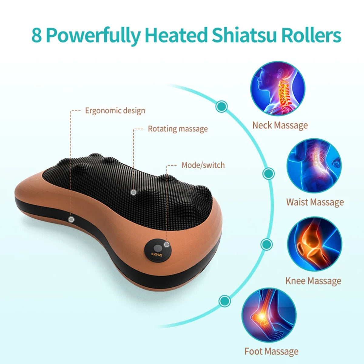 Heated Massage Pillow for Neck and Shoulder with Portable Design