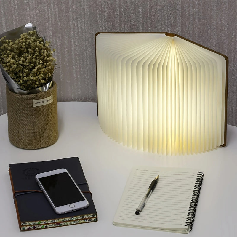 Wooden Folding Book Lamp – USB Rechargeable LED Night Light