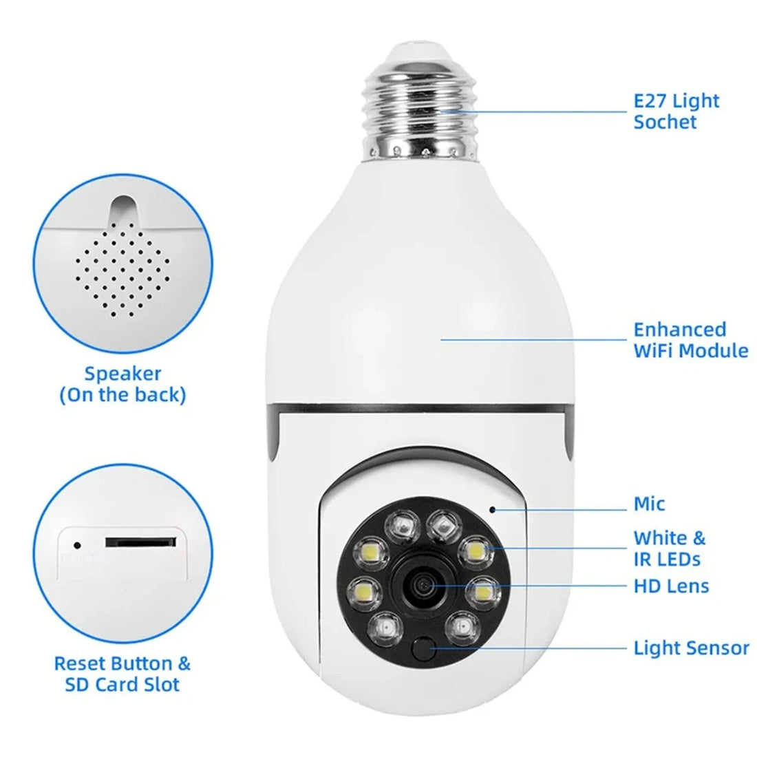 360° Night Vision Light Bulb Camera For Security - Automatic Tracking 262504