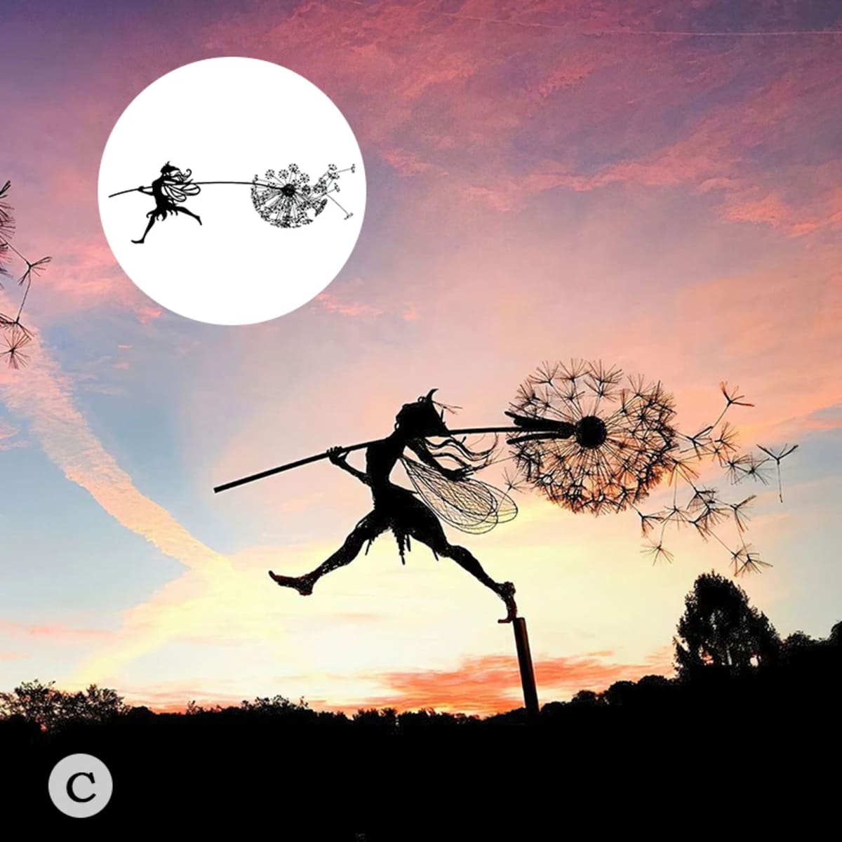 Dancing Metal Fairies on Dandelions for Garden Decor Blowing Wire Fairy Statue