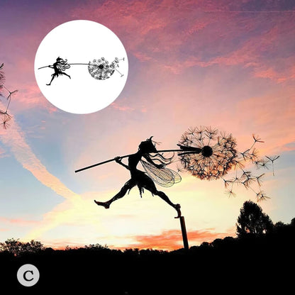 Dancing Metal Fairies on Dandelions for Garden Decor Blowing Wire Fairy Statue