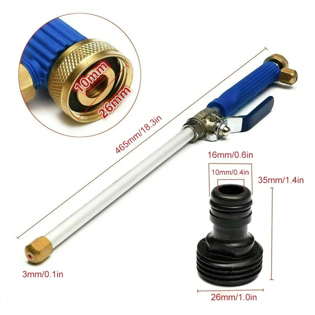 Metal Garden Hose Power Washer – Water Jet Spray Wand with Car Wash Hose Attachment 258711