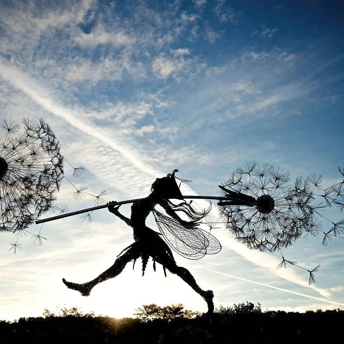 Dancing Metal Fairies on Dandelions for Garden Decor Blowing Wire Fairy Statue