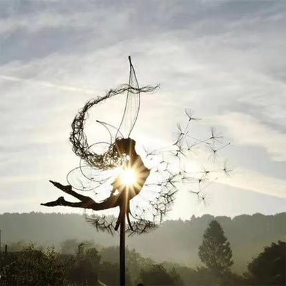 Dancing Metal Fairies on Dandelions for Garden Decor Blowing Wire Fairy Statue