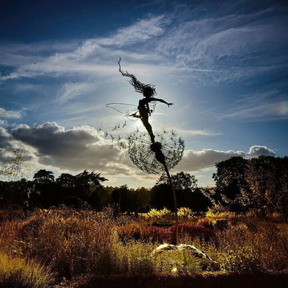 Dancing Metal Fairies on Dandelions for Garden Decor Blowing Wire Fairy Statue