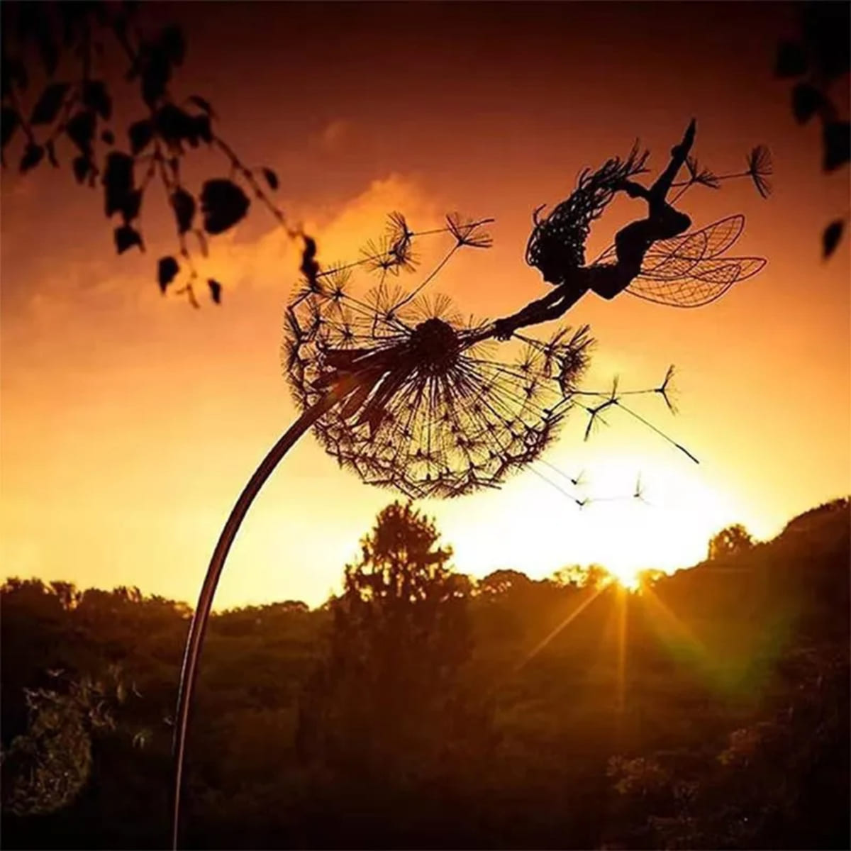 Dancing Metal Fairies on Dandelions for Garden Decor Blowing Wire Fairy Statue