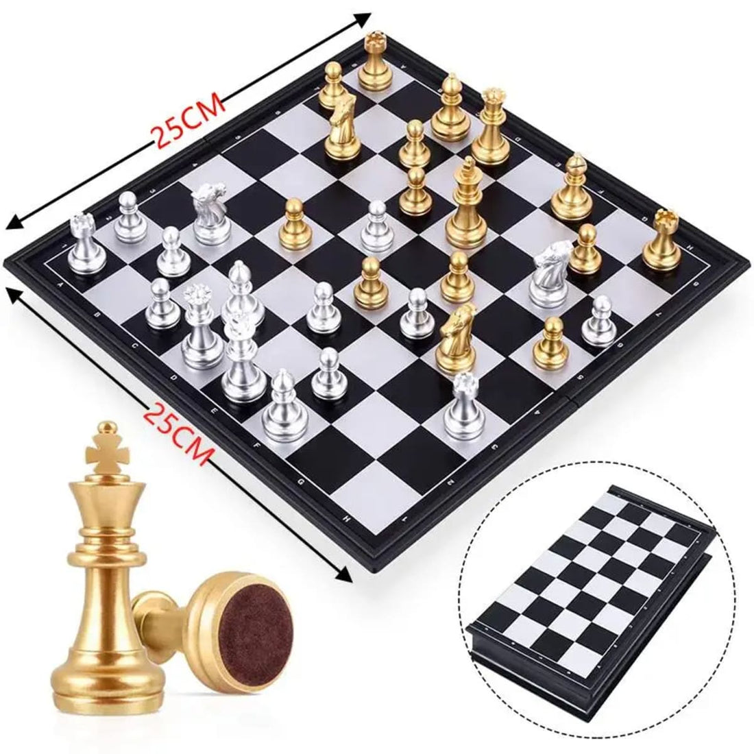 Portable Folding Magnetic Chess Set for Travel & Beginners - Metallic, Waterproof, Gold and Silver 32877153238-al