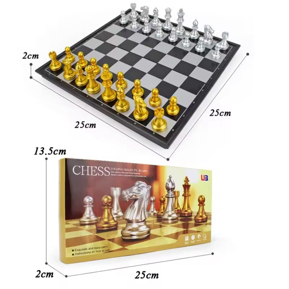 Portable Folding Magnetic Chess Set for Travel & Beginners - Metallic, Waterproof, Gold and Silver 32877153238-al