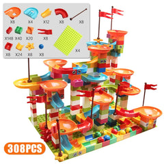 77-308PCS Marble Race Run Big Block Compatible Duploed Building