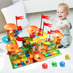 77-308PCS Marble Race Run Big Block Compatible Duploed Building