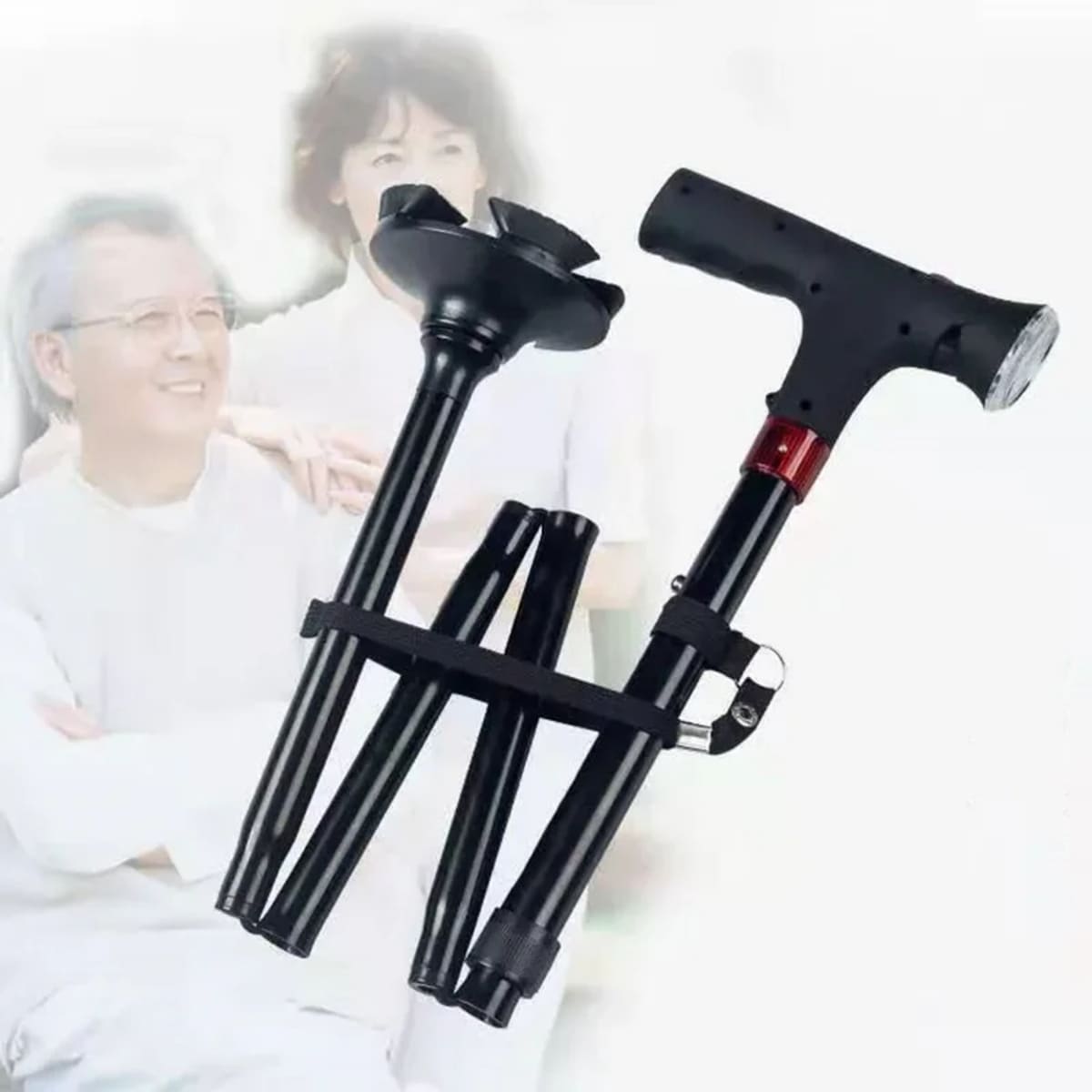 Foldable Walking Stick For Seniors with LED Light and Alarm
