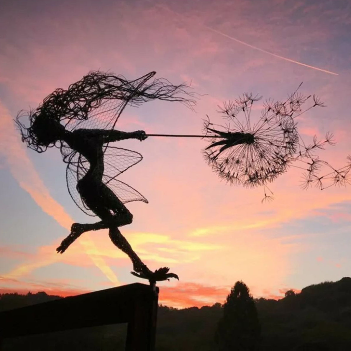 Dancing Metal Fairies on Dandelions for Garden Decor Blowing Wire Fairy Statue