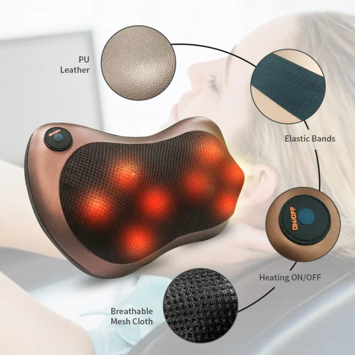 Heated Massage Pillow for Neck and Shoulder with Portable Design