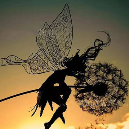 Dancing Metal Fairies on Dandelions for Garden Decor Blowing Wire Fairy Statue