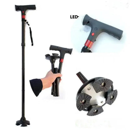 Foldable Walking Stick For Seniors with LED Light and Alarm