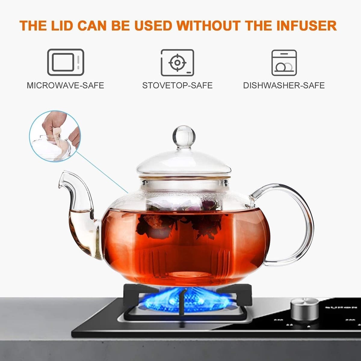 Heat-Resistant Glass Teapots with Infuser for Stove - Elegant, Clear, Modern (400/600/800/1000ml)