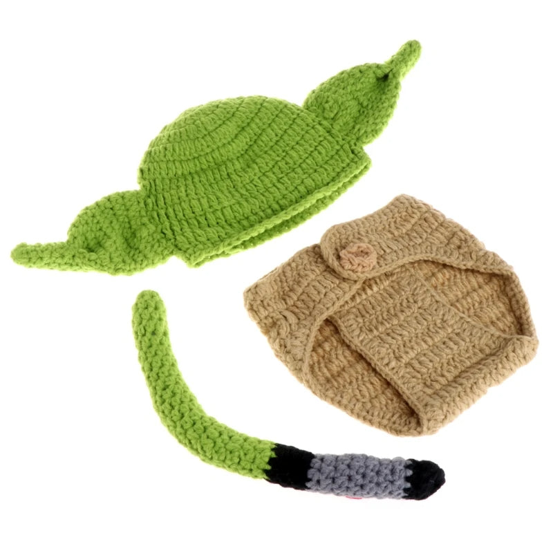 Baby Yoda Hat Beanie Newborn Boy Cartoon Costume For 0 - 6 Month Old.