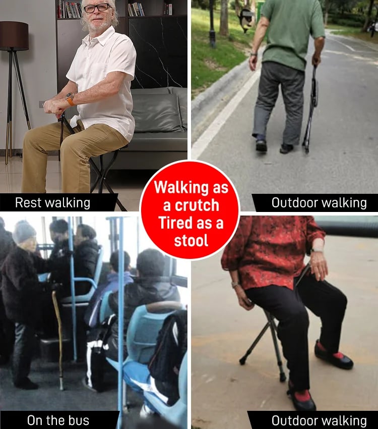 1Pc Folding Cane Seat Crutch Stool Adjustable Height Lightweight Portable 9537231159598-1