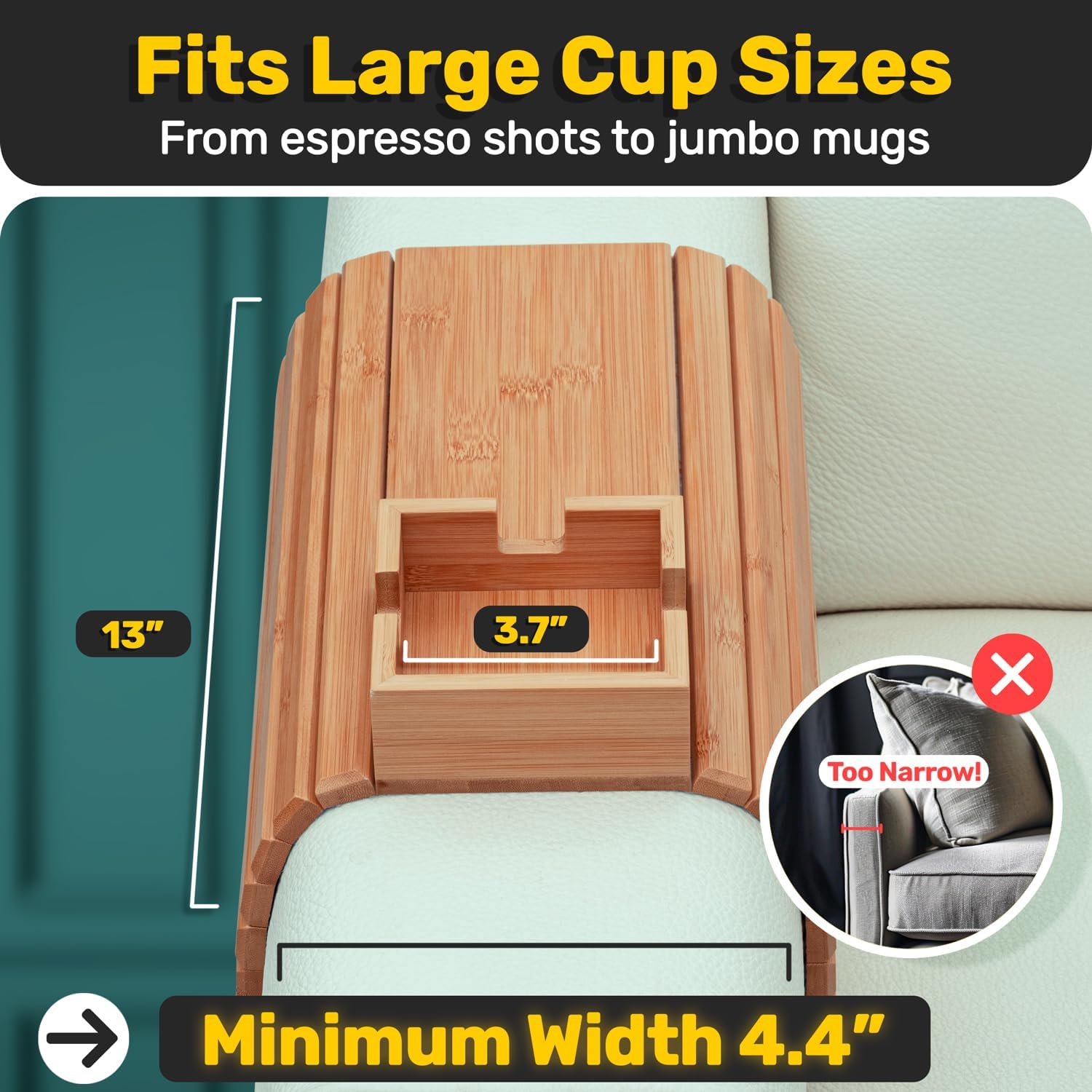 Rylan Bamboo Tray — Sofa Armrest Organizer With Spill-Design 11690571563276-1