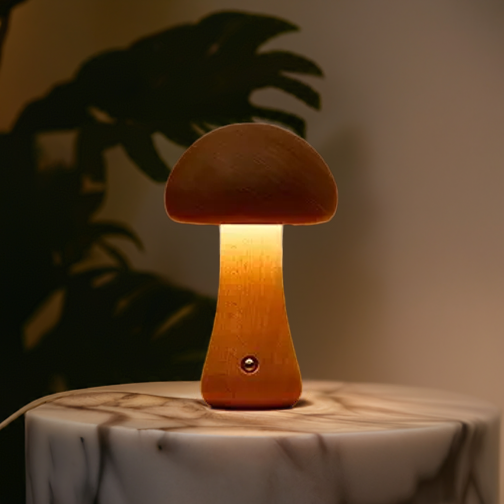 Rustic Wooden Mushroom Night Lamp