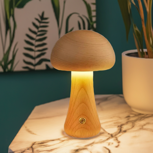 Rustic Wooden Mushroom Night Lamp