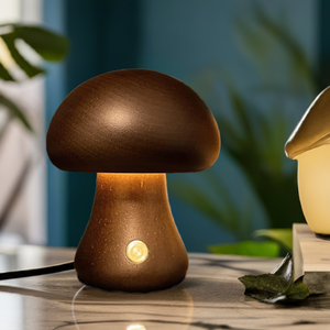 Rustic Wooden Mushroom Night Lamp