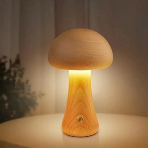 Rustic Wooden Mushroom Night Lamp