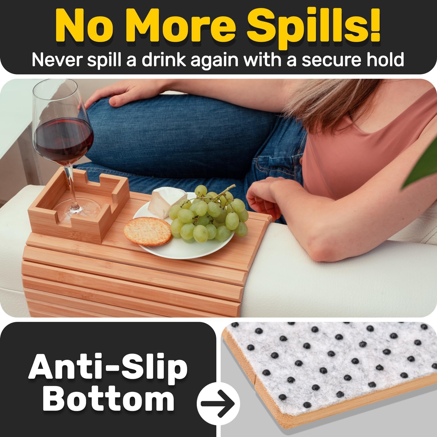 Rylan Bamboo Tray — Sofa Armrest Organizer With Spill-Design 11690571563276-1