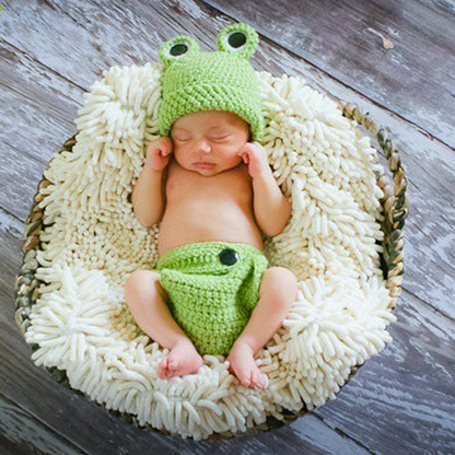 0-12 Months Frog Crochet Pattern Baby Beanie + Bloomer Set 8142382760136-al