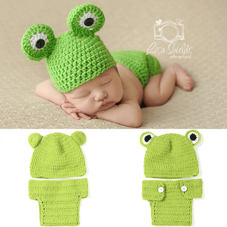 0-12 Months Frog Crochet Pattern Baby Beanie + Bloomer Set 8142382760136-al