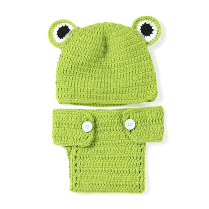 0-12 Months Frog Crochet Pattern Baby Beanie + Bloomer Set 8142382760136-al
