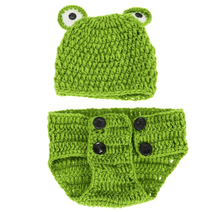 0-12 Months Frog Crochet Pattern Baby Beanie + Bloomer Set 8142382760136-al